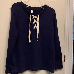 Old Navy Sweatshirt Lightweight Cotton with Drawstring Navy Blue and White